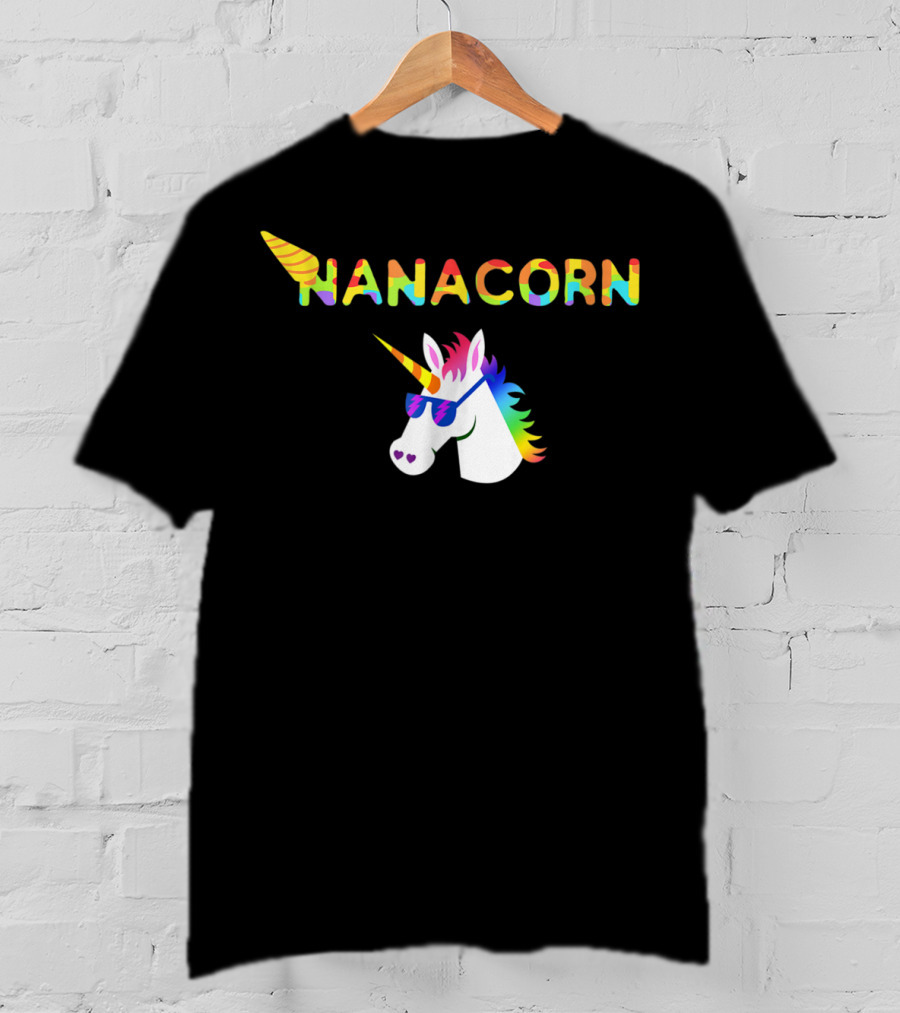 Nanacorn Rainbow Unicorn With Sunglasses Fun T-Shirt