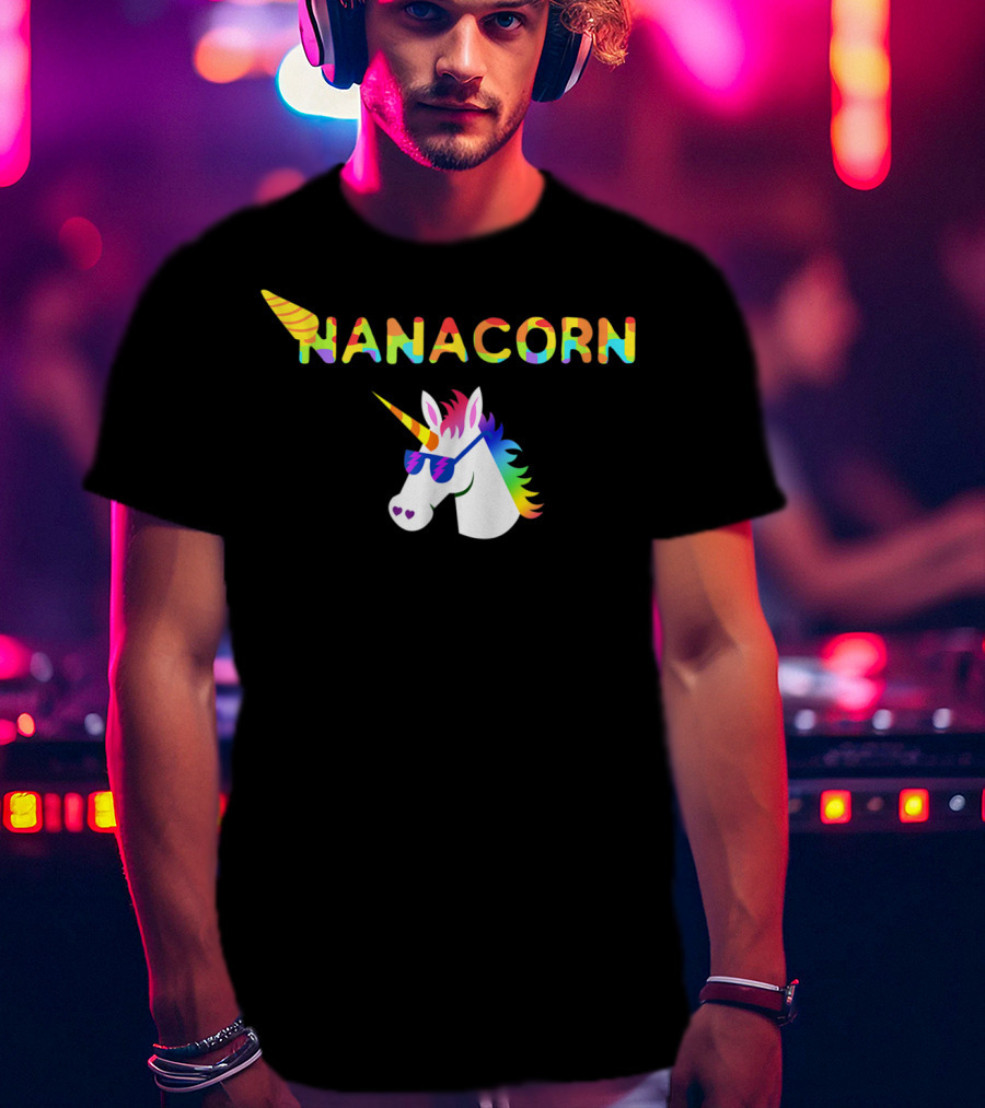 Nanacorn Rainbow Unicorn With Sunglasses Fun T-Shirt
