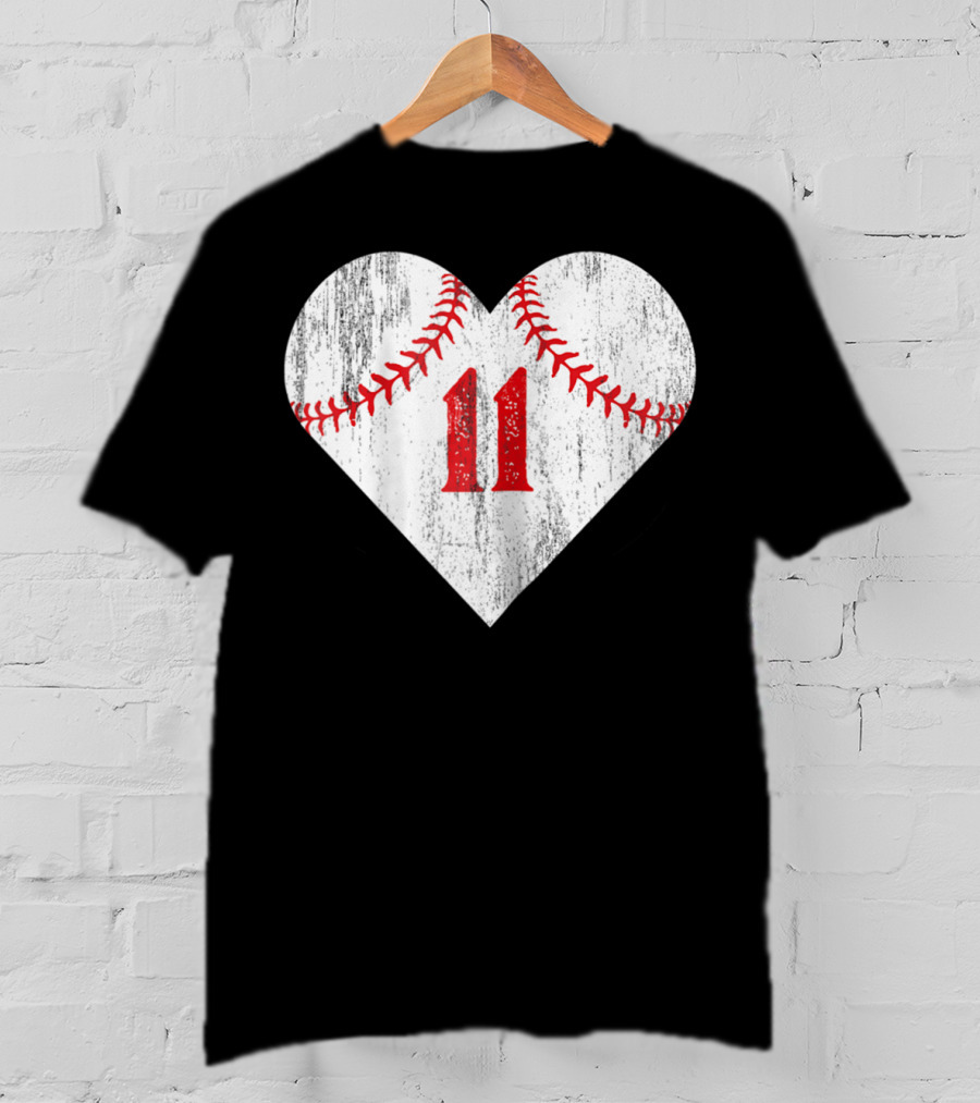 Number 11 Heart Baseball Softball T-Shirt