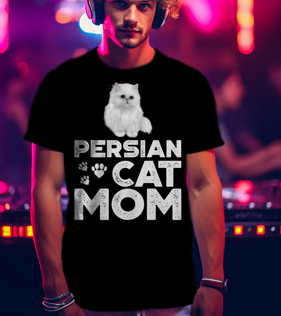 Persian Cat Mom With Paw And Heart Design For Female Cat Owners T-Shirt