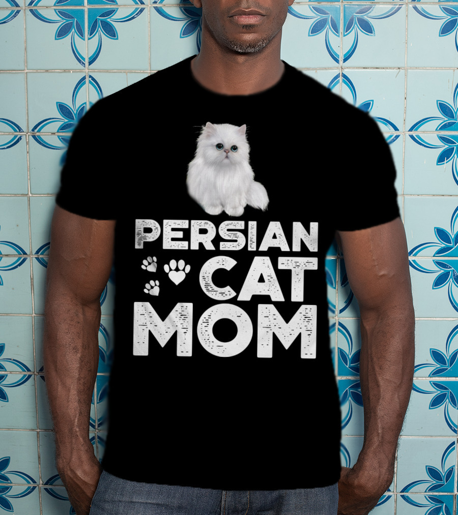 Persian Cat Mom With Paw And Heart Design For Female Cat Owners T-Shirt