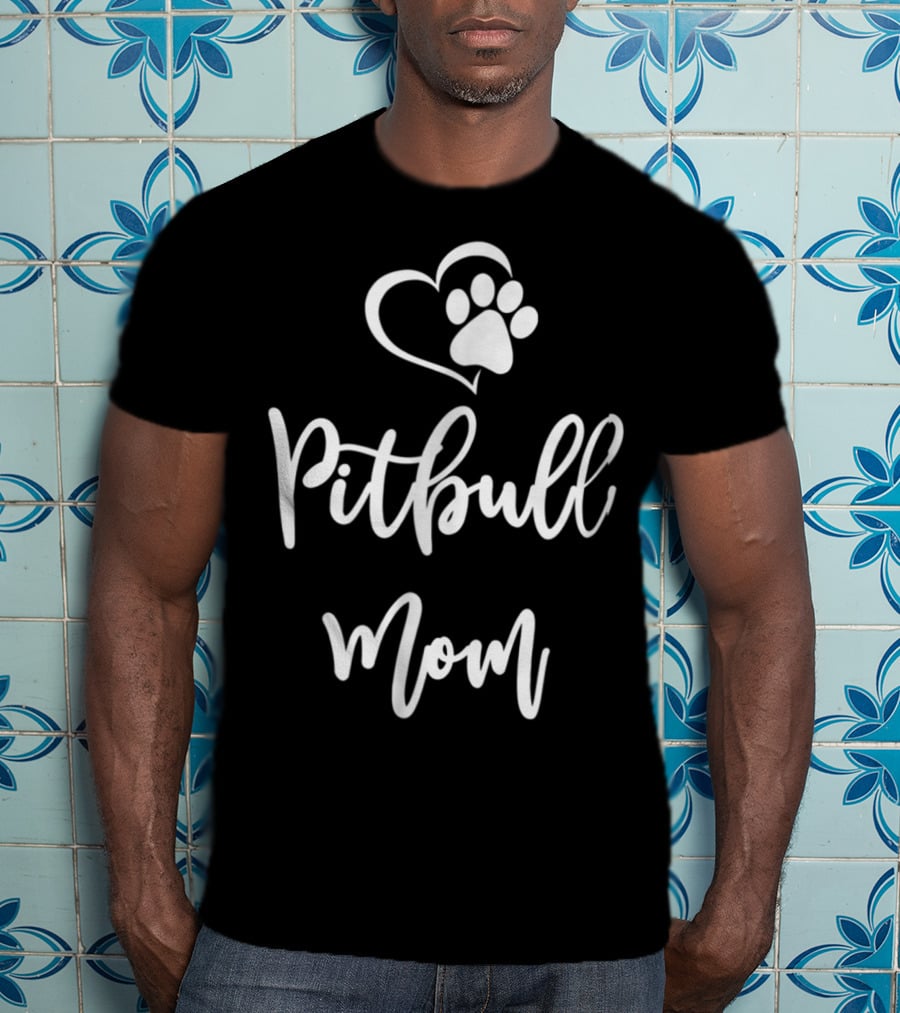 Pitbull Mom Paw Heart T-Shirt
