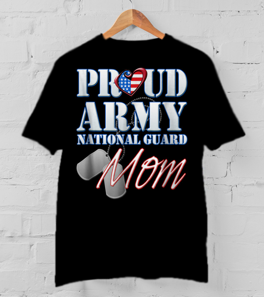 Proud Army National Guard Mom USA Heart Dog Tags T-Shirt