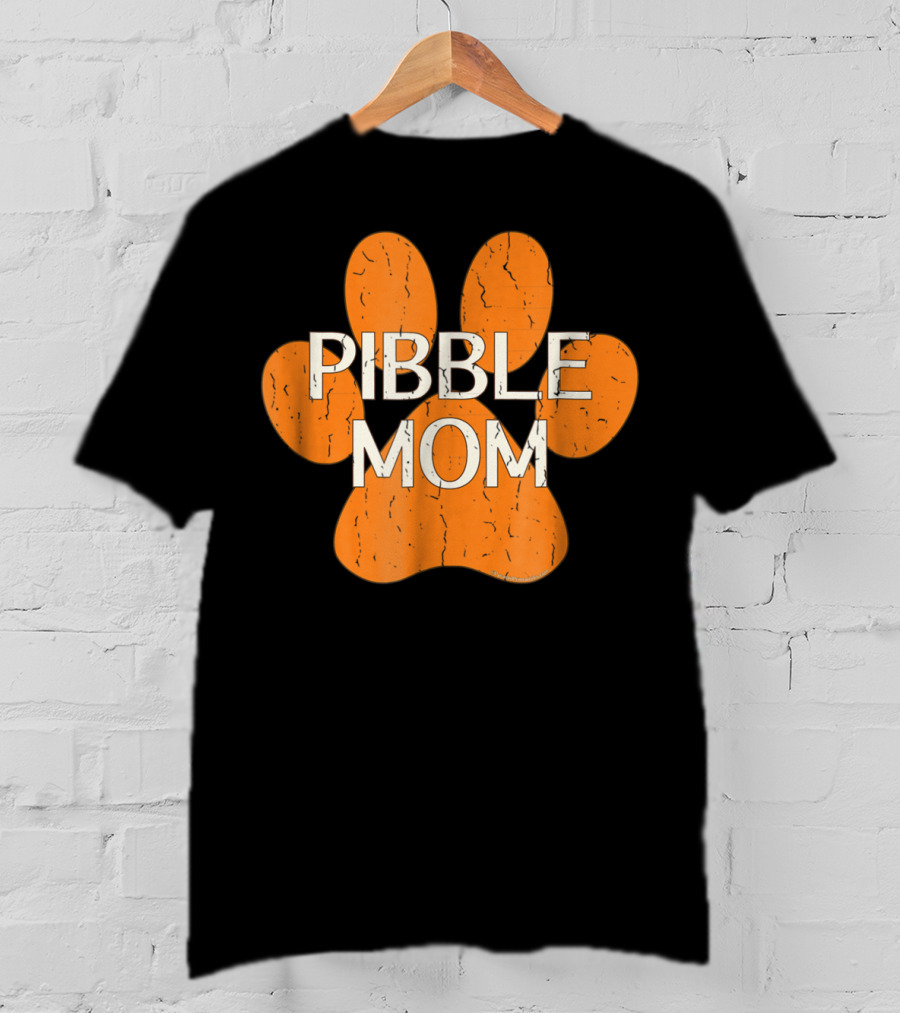 Pibble Mom Orange Dog Paw Print Distressed Pit Bull T-Shirt