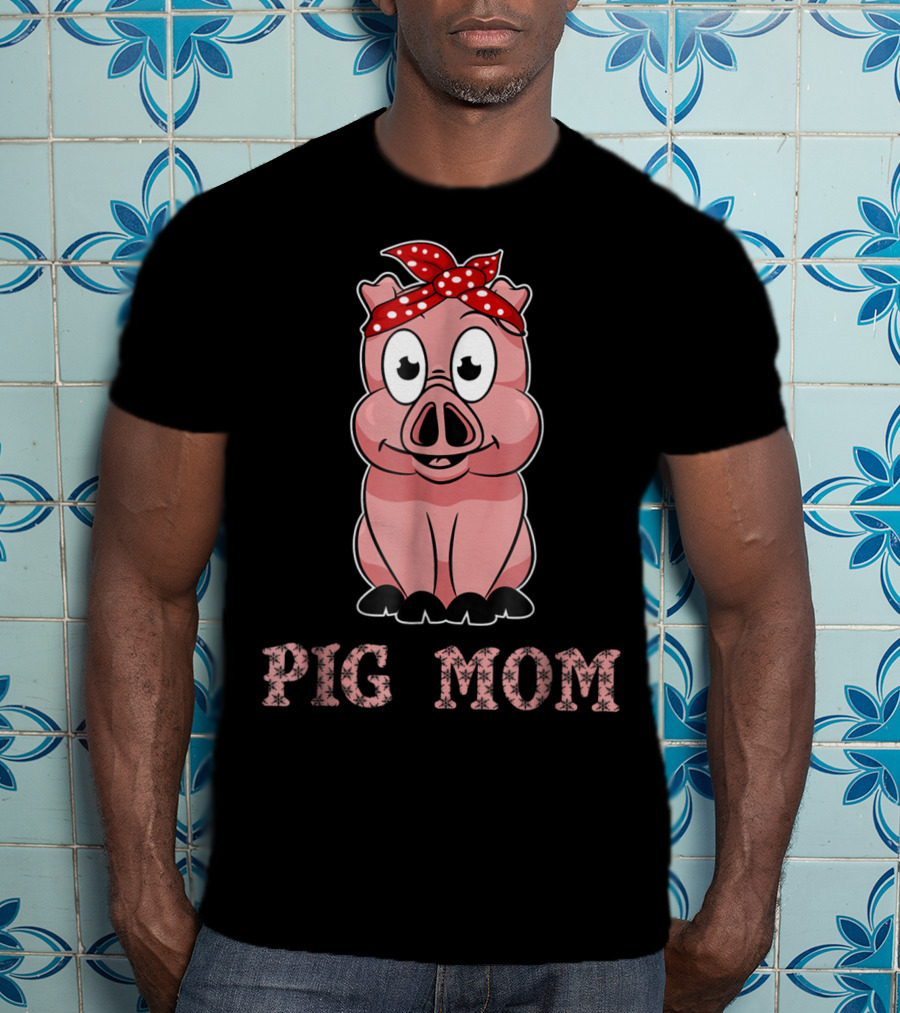 Pig Mom Bandana Cute For Girl And Women79 Whimsical Pig With Red Polka Dot Headband T-Shirt