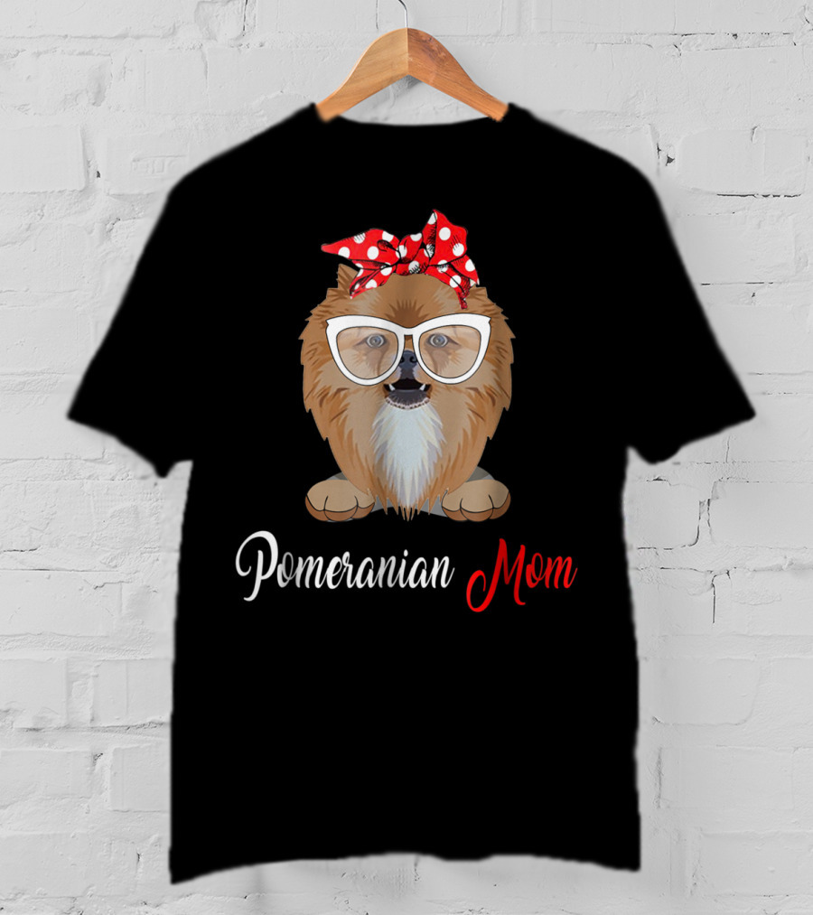 Pomeranian Mom With Polka Dot Bow And Glasses Fashion T-Shirt