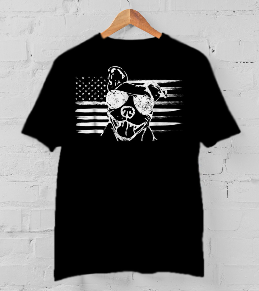 Proud USA American Flag Pit Bull Dog T-Shirt