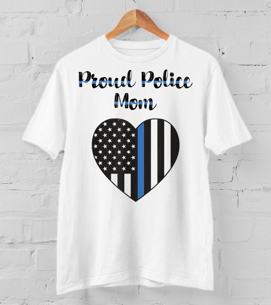 Proud Police Mom Heart Thin Blue Line T-Shirt