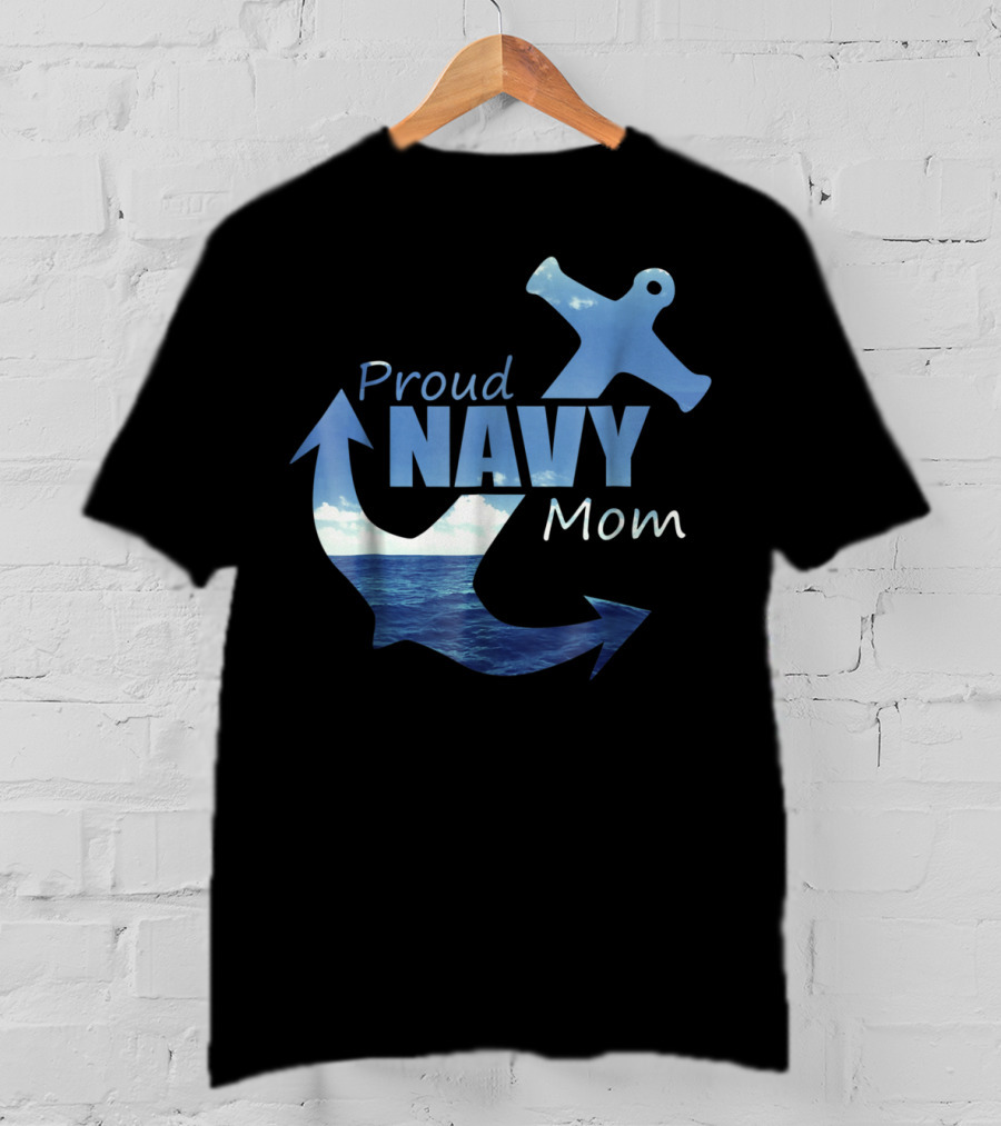 Proud Navy Mom Anchor Ocean T-Shirt