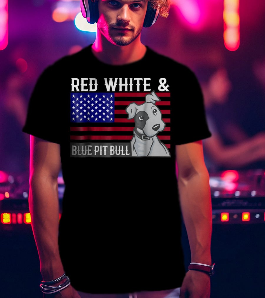 Red White Blue Pit Bull American Flag T-Shirt