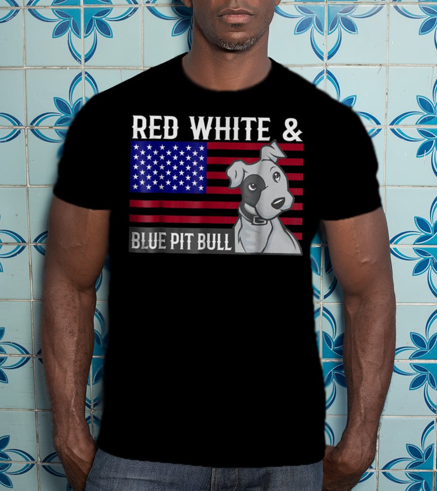 Red White Blue Pit Bull American Flag T-Shirt