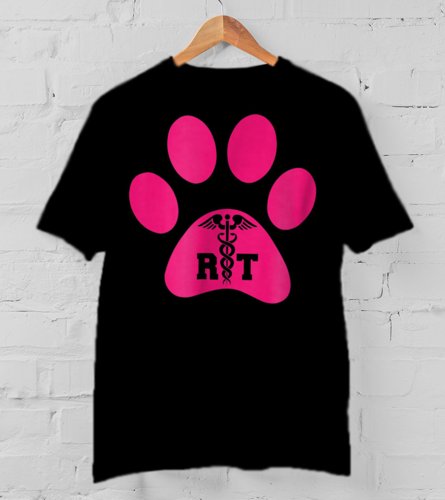 Respiratory Therapy Pink RT Caduceus Dog Paw T-Shirt