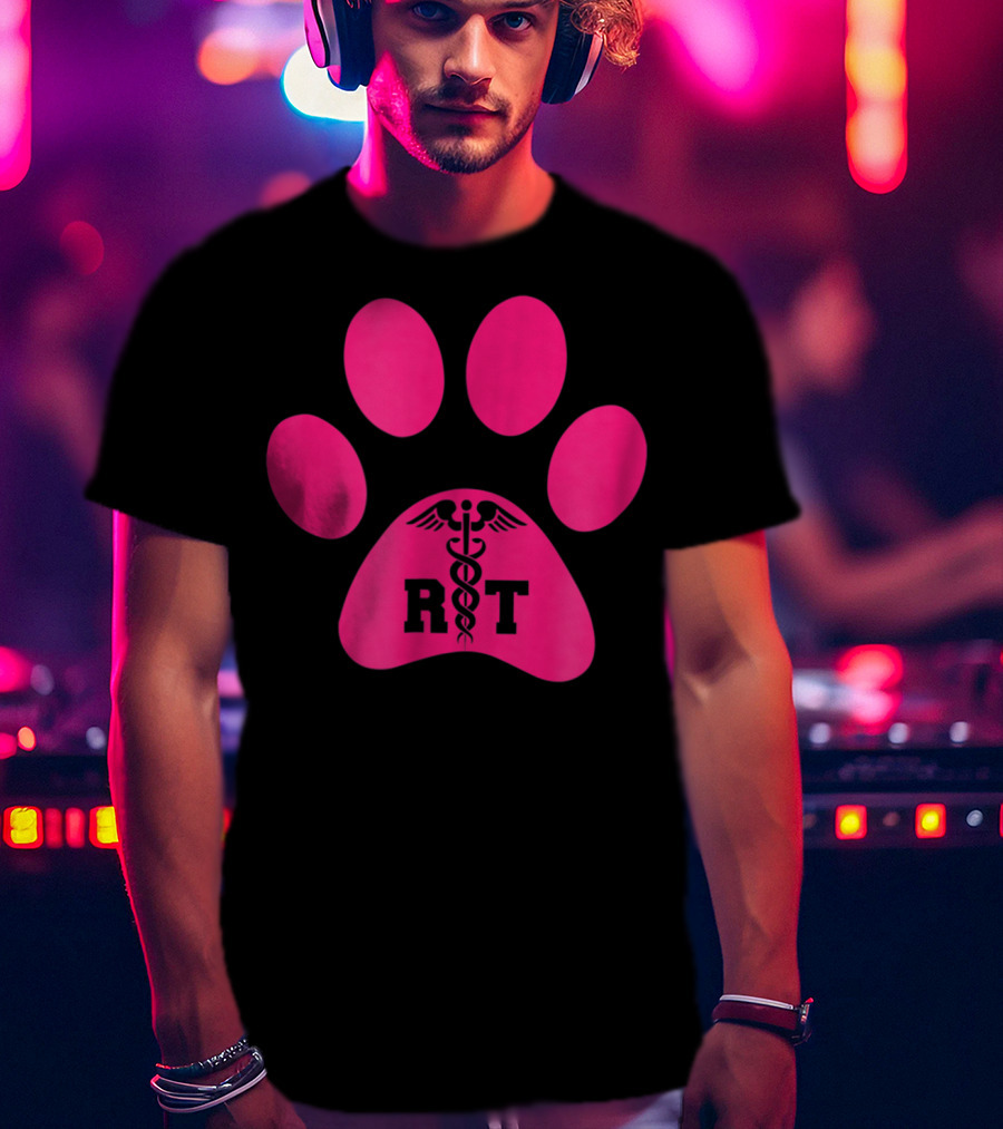 Respiratory Therapy Pink RT Caduceus Dog Paw T-Shirt
