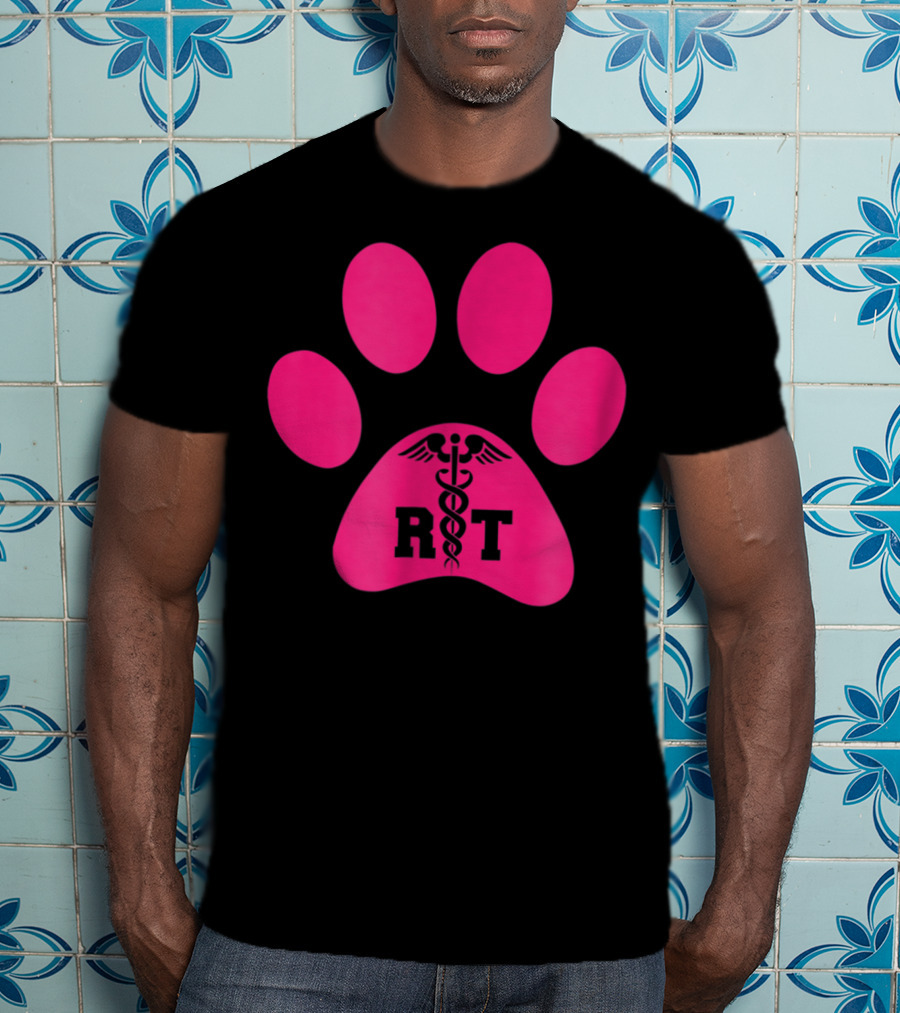 Respiratory Therapy Pink RT Caduceus Dog Paw T-Shirt
