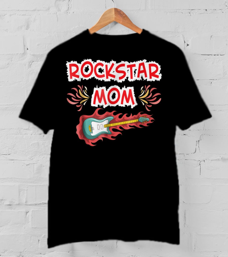 Rockstar Mom Electric Guitar Fire Design Rock Fan T-Shirt
