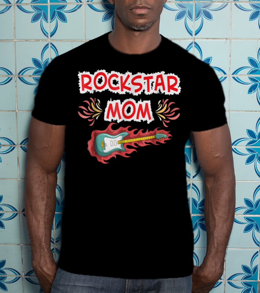 Rockstar Mom Electric Guitar Fire Design Rock Fan T-Shirt