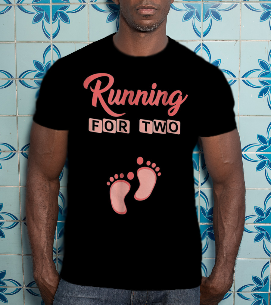 Running For Two Pregnancy Humor Footprint T-Shirt