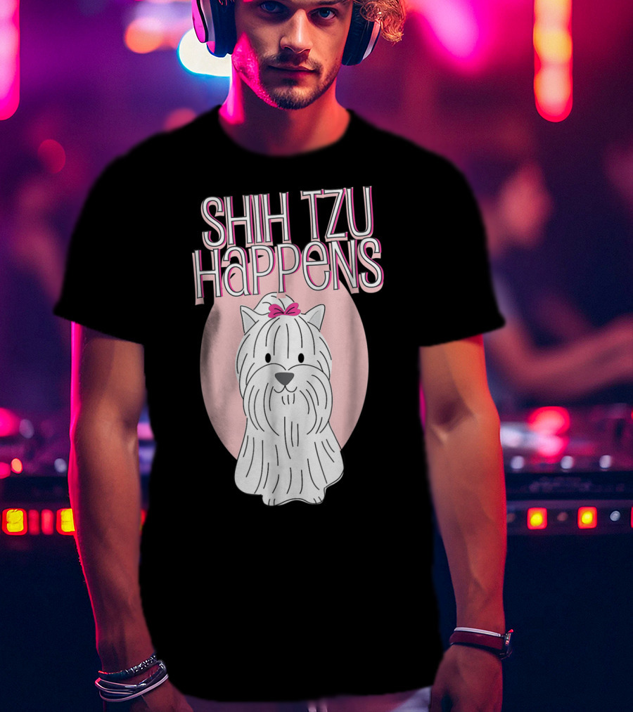 Shih Tzu Happens Dog Pink Bow Oval Background T-Shirt