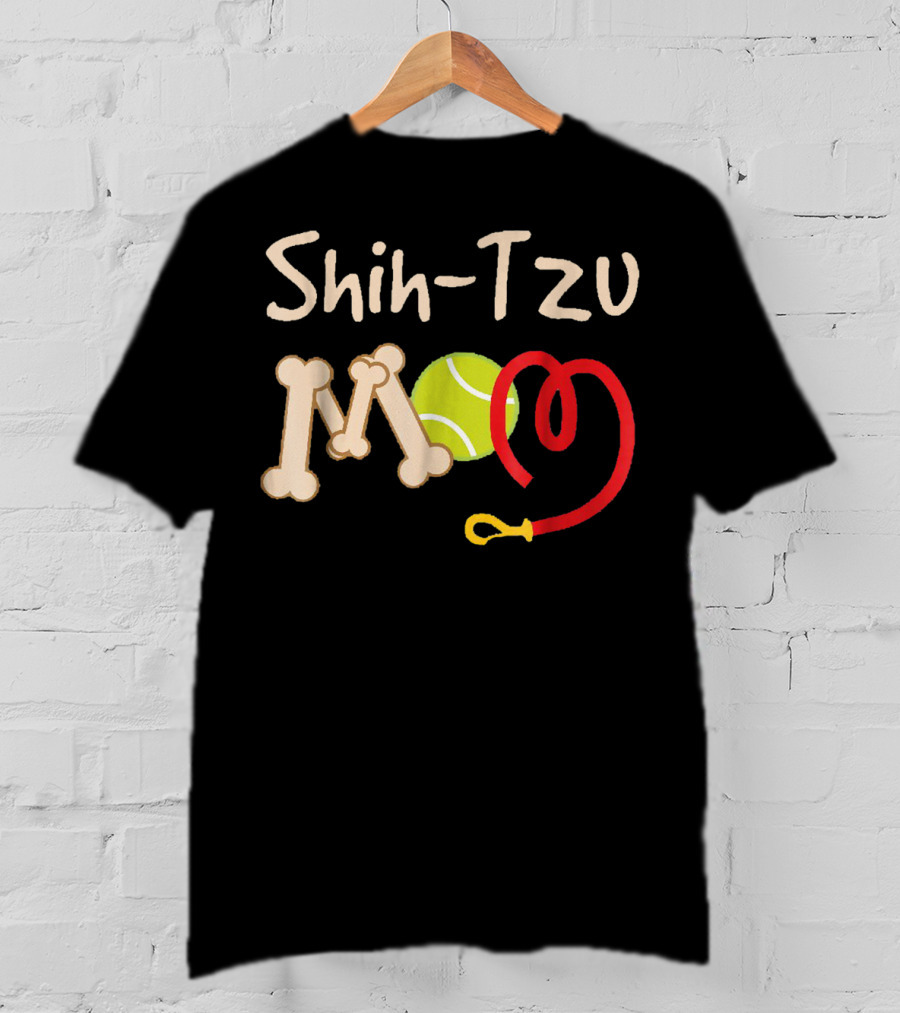 Shih Tzu Mom Tennis Ball And Bone Leash T-Shirt