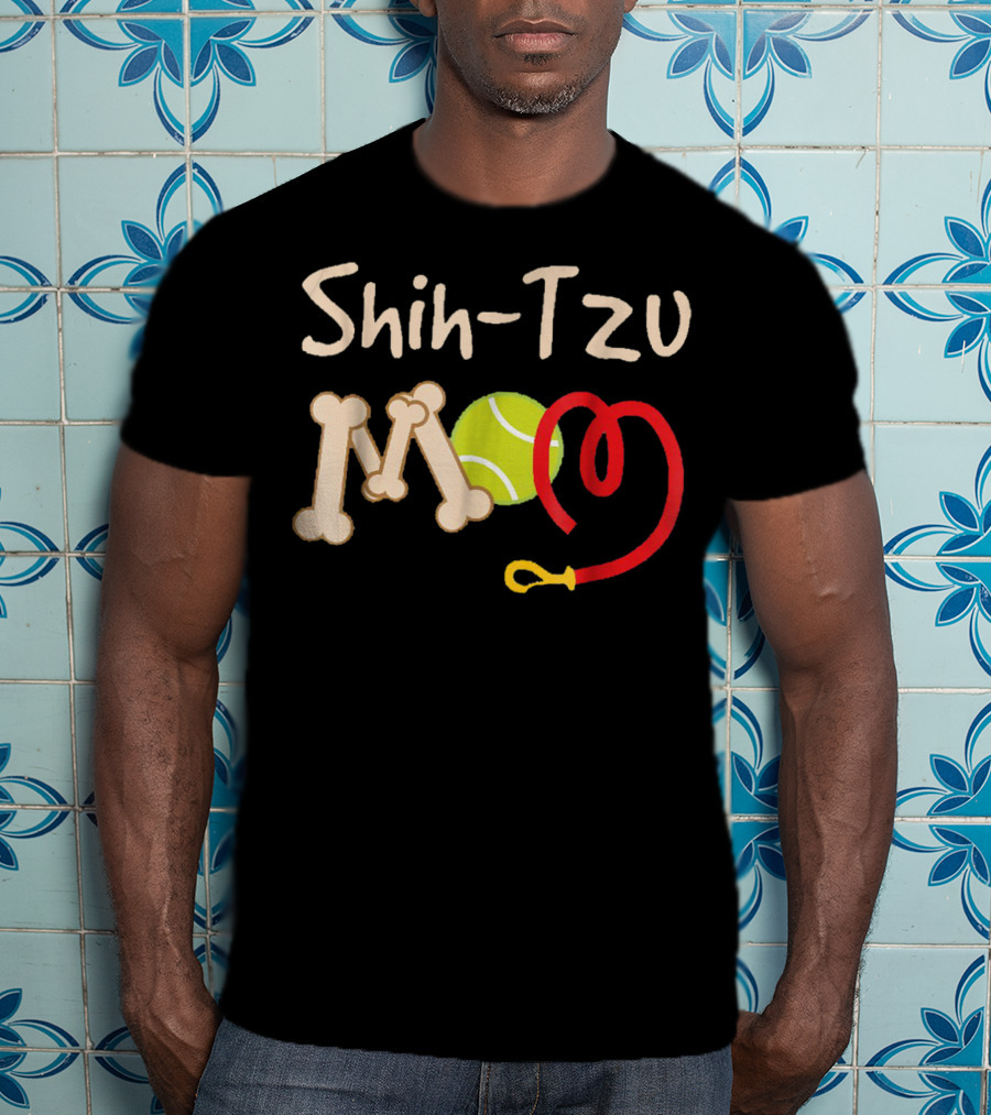 Shih Tzu Mom Tennis Ball And Bone Leash T-Shirt