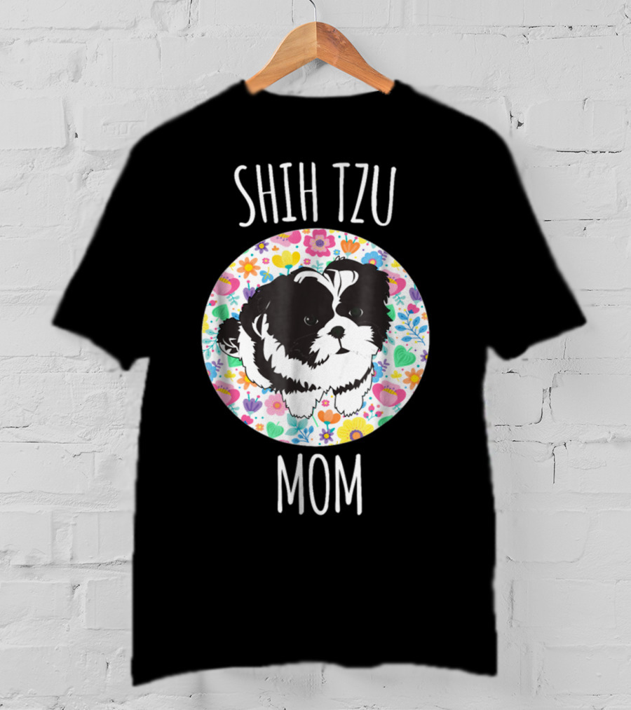Shih Tzu Mom Floral Puppy T-Shirt