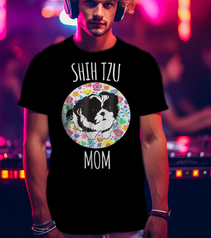 Shih Tzu Mom Floral Puppy T-Shirt