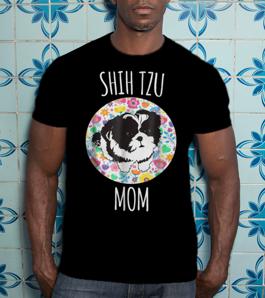 Shih Tzu Mom Floral Puppy T-Shirt