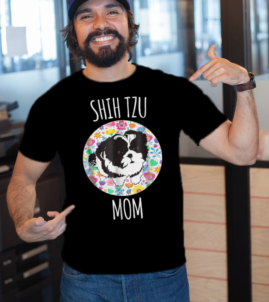 Shih Tzu Mom Floral Puppy T-Shirt