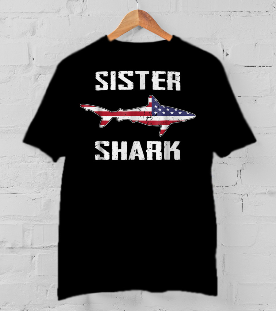 Sister Shark American Flag Matching Family T-Shirt