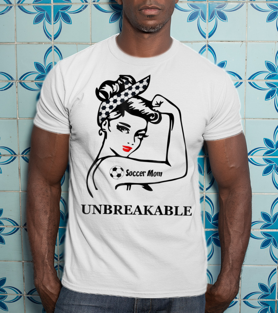 Unbreakable Soccer Mom With Soccer Ball Headscarf And Tattoo T-Shirt