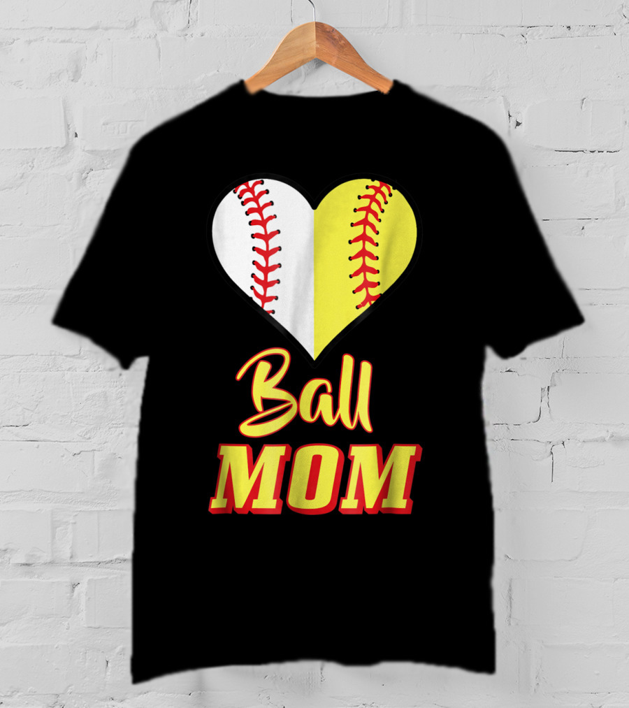 Ball Mom Softball Baseball Heart T-Shirt