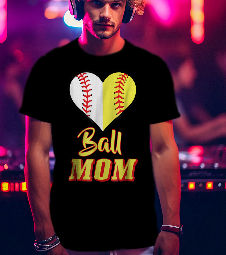Ball Mom Softball Baseball Heart T-Shirt