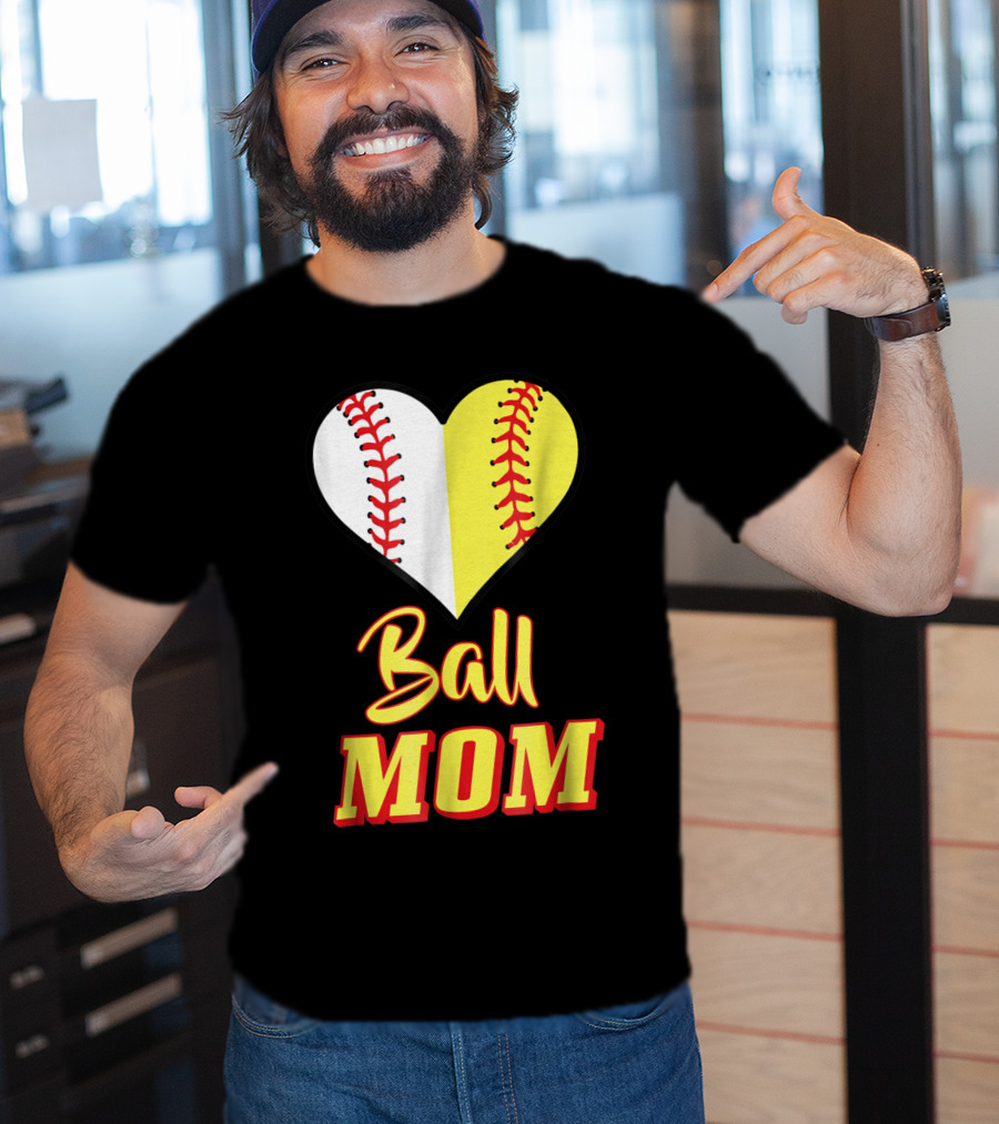 Ball Mom Softball Baseball Heart T-Shirt