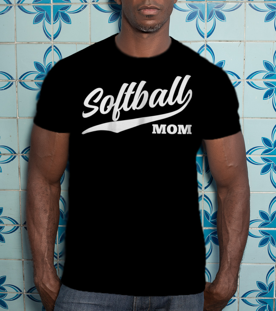 Softball Mom 1970s Cursive Font T-Shirt