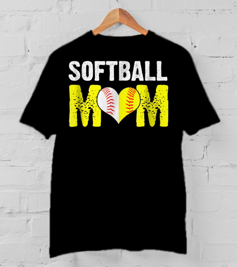 Softball Mom Heart Baseball T-Shirt