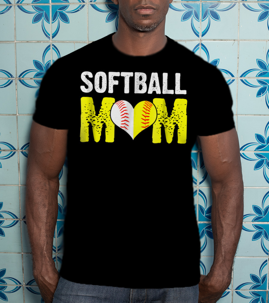 Softball Mom Heart Baseball T-Shirt