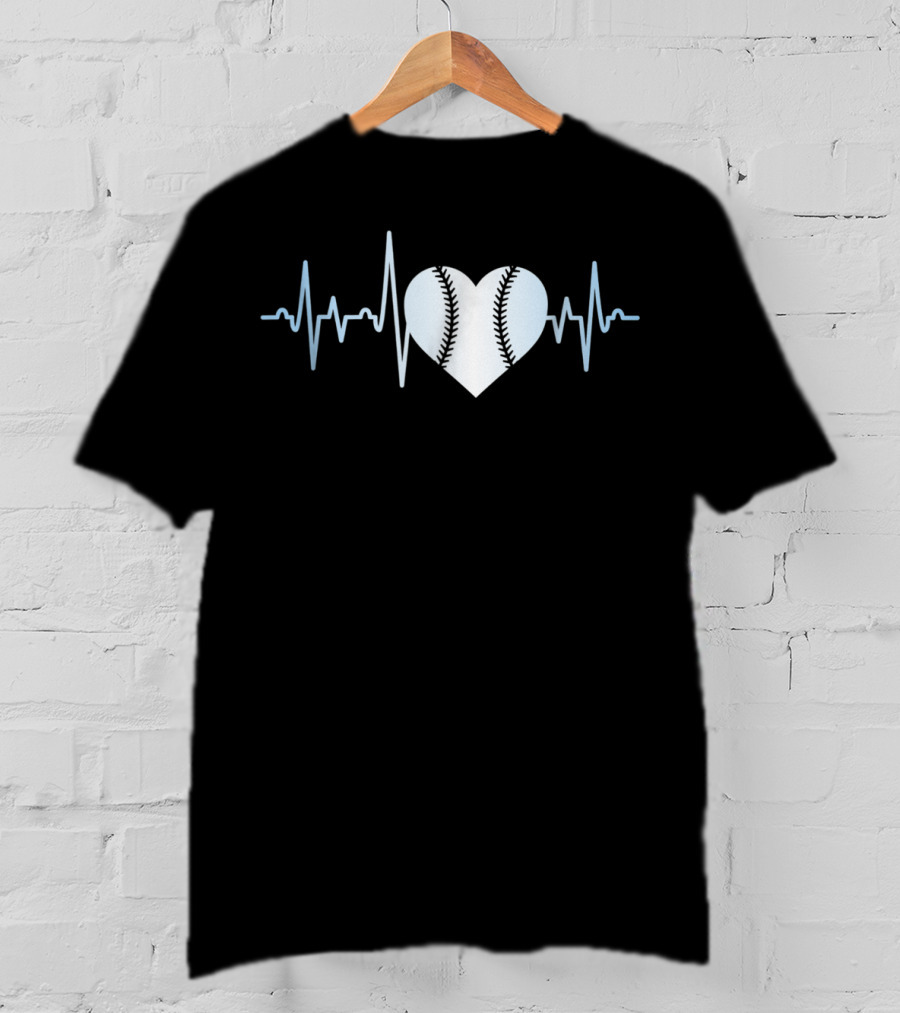 Softball Player Heartbeat Stitch Heart Shape T-Shirt
