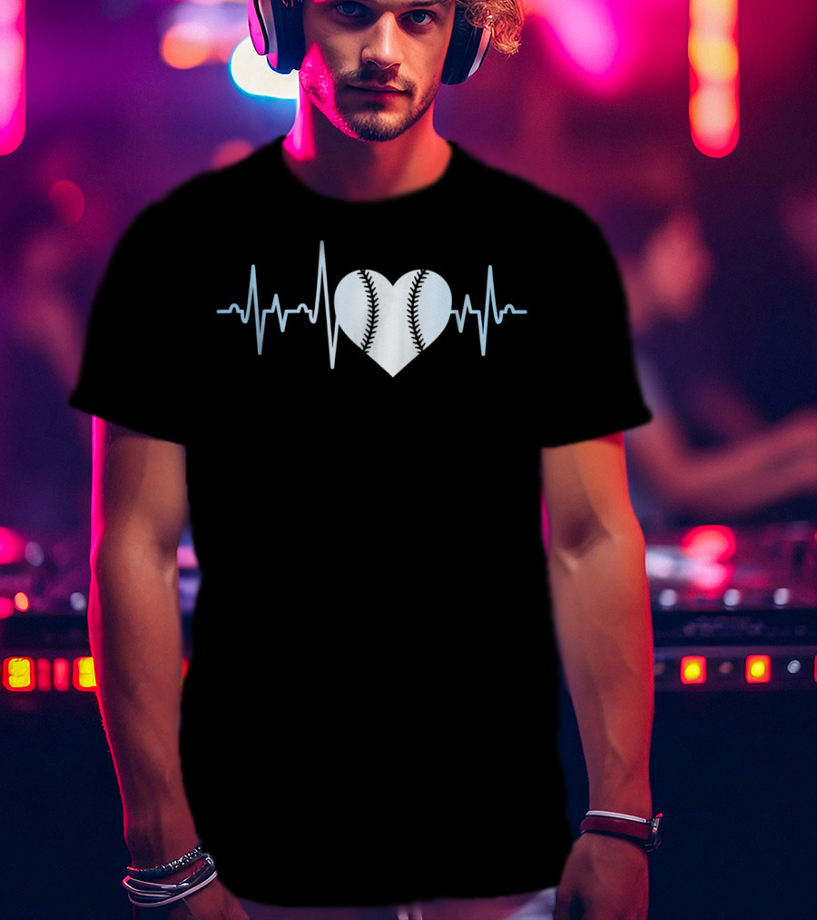 Softball Player Heartbeat Stitch Heart Shape T-Shirt