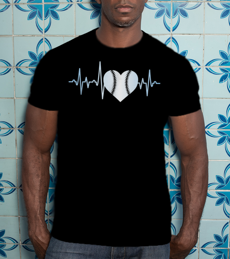 Softball Player Heartbeat Stitch Heart Shape T-Shirt