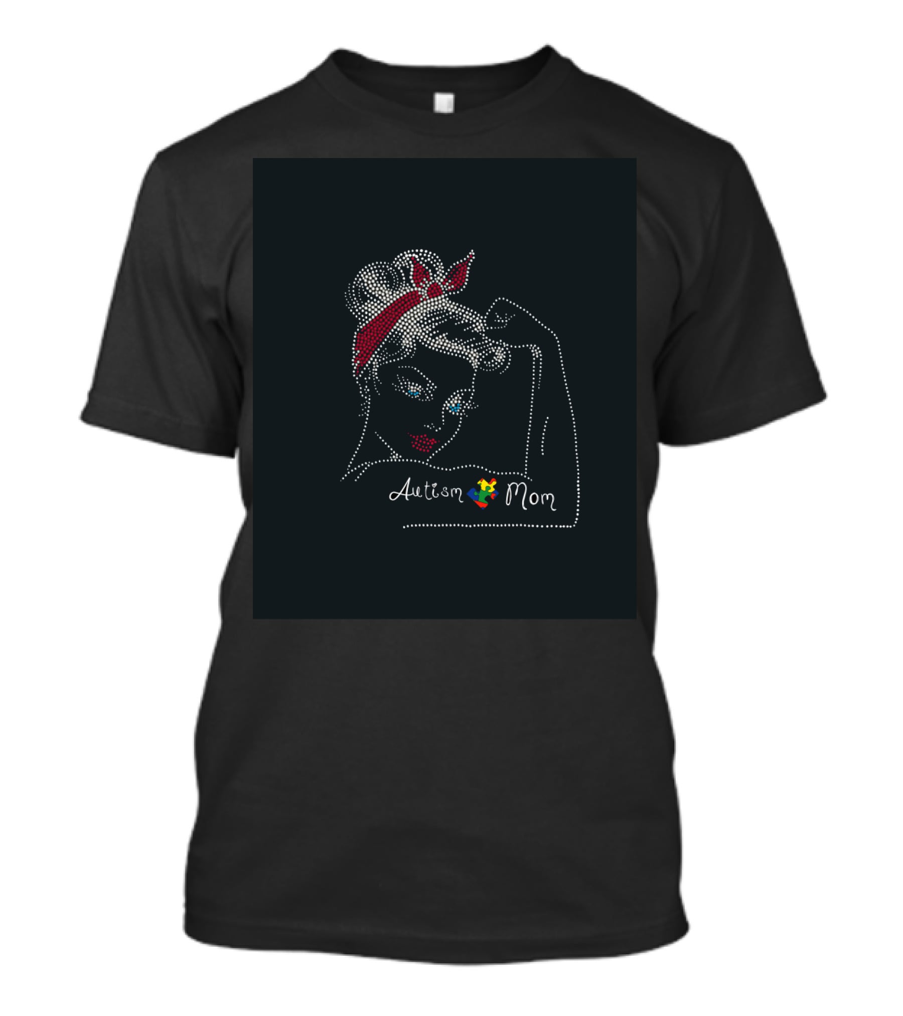 Autism Mom Strong With Ribbon Awareness T-Shirt