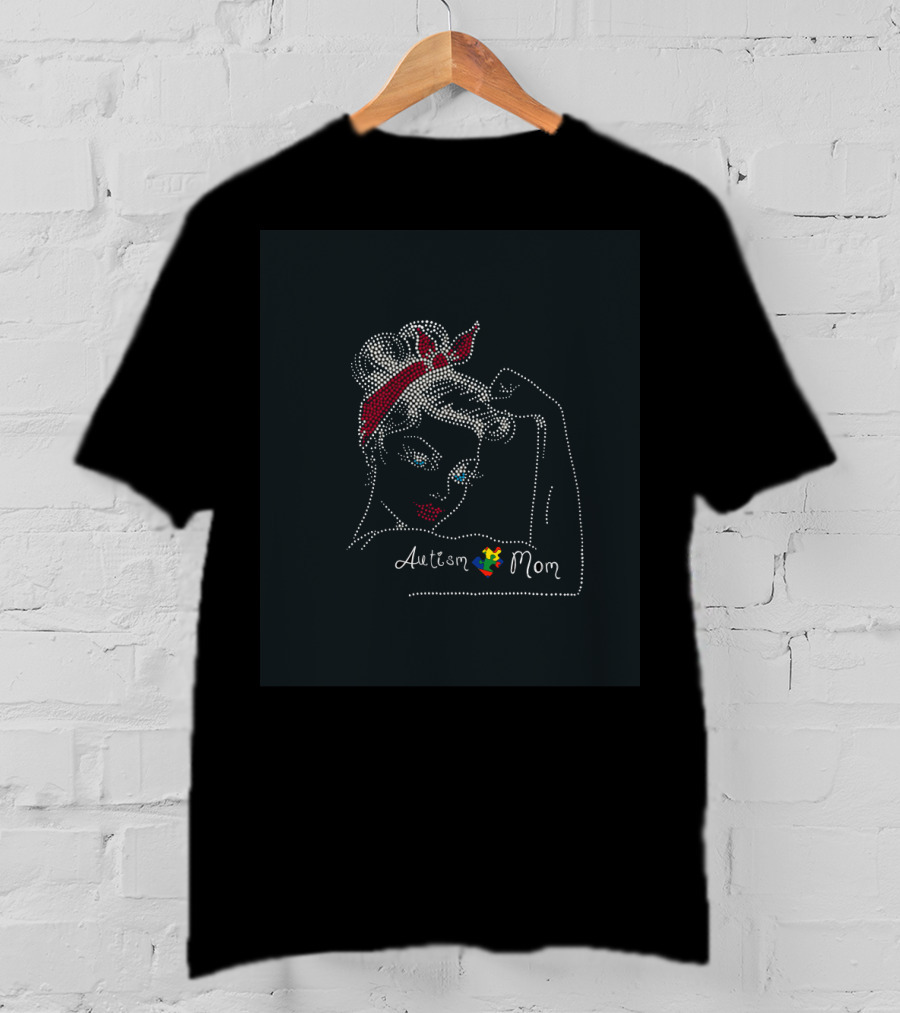 Autism Mom Strong With Ribbon Awareness T-Shirt