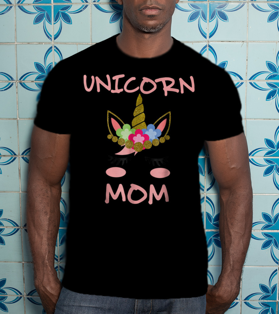 Unicorn Mom Glitter Floral Headband Funny Cute Unicorn T-Shirt
