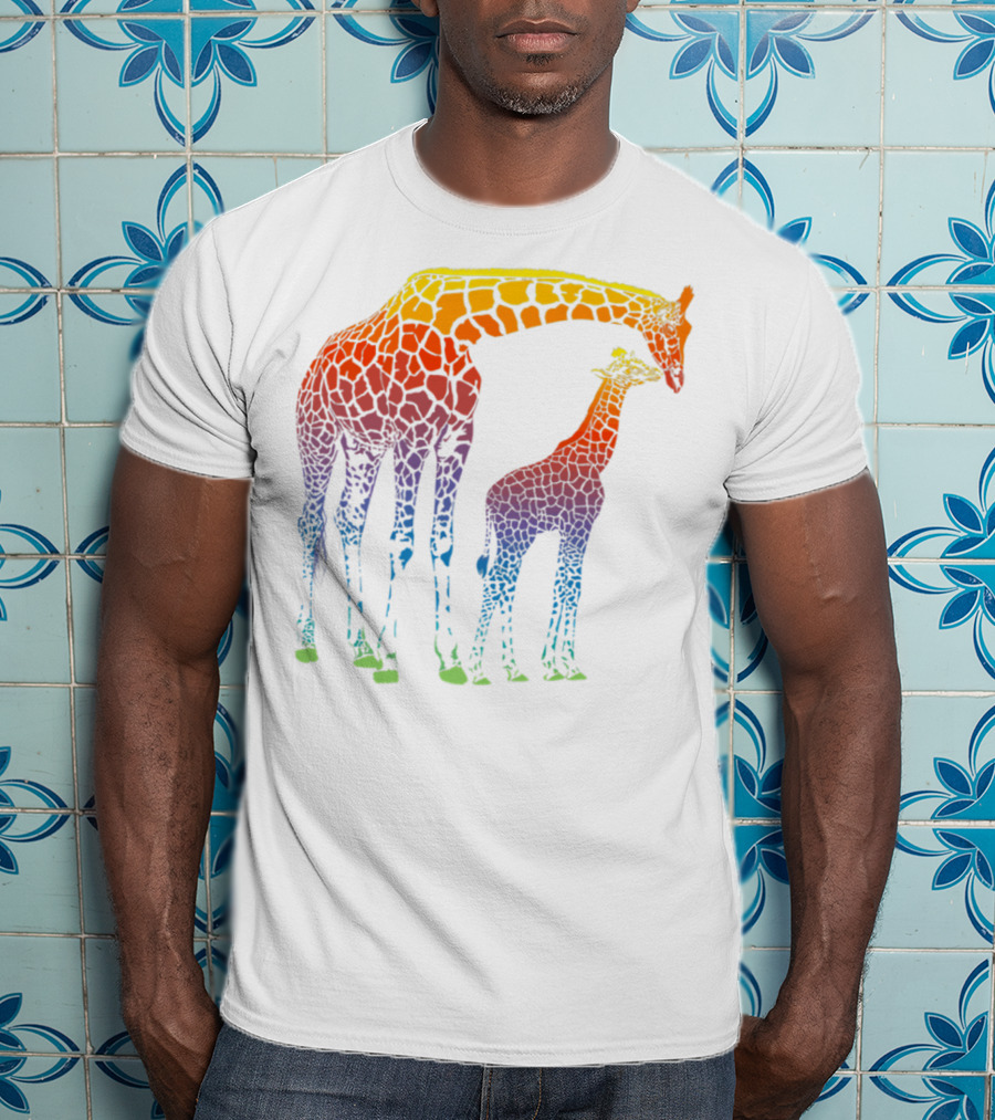 Giraffe Mom Baby Colorful Lovers T-Shirt