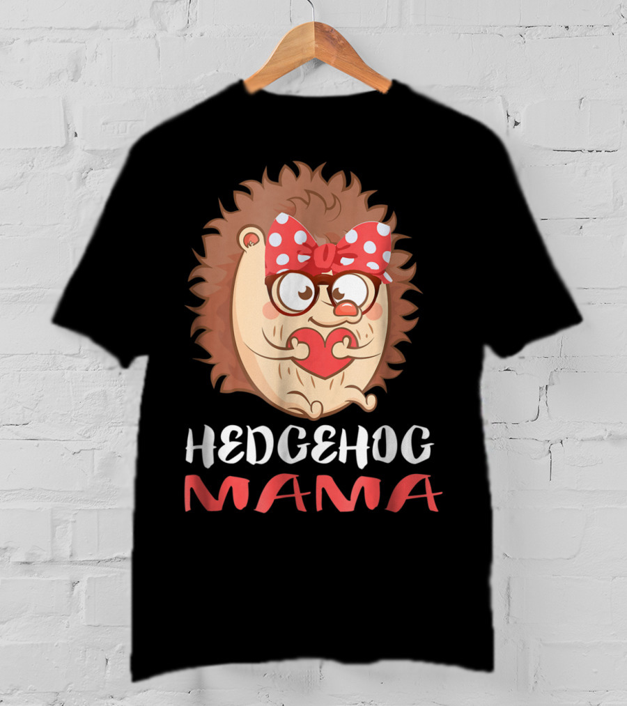 Hedgehog Mama Pet Lover Owner Mom With Glasses And Polka Dot Bow T-Shirt