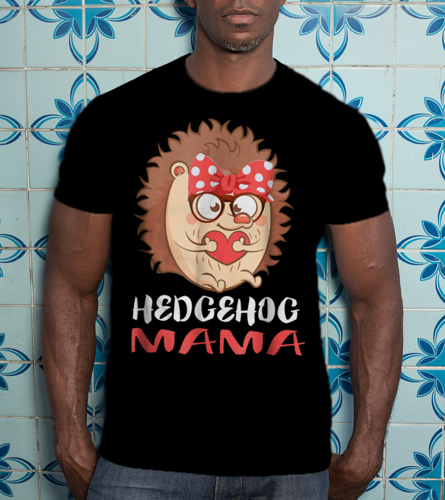 Hedgehog Mama Pet Lover Owner Mom With Glasses And Polka Dot Bow T-Shirt