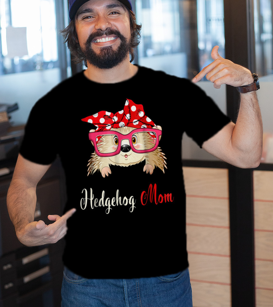 Hedgehog Mom Awesome Present54 Cute Glasses Polka Dot Bow T-Shirt