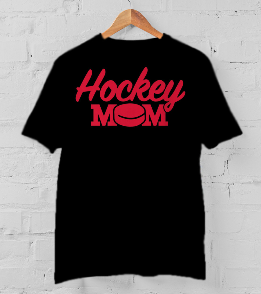 Hockey Mom Fitted Red Text With Puck T-Shirt