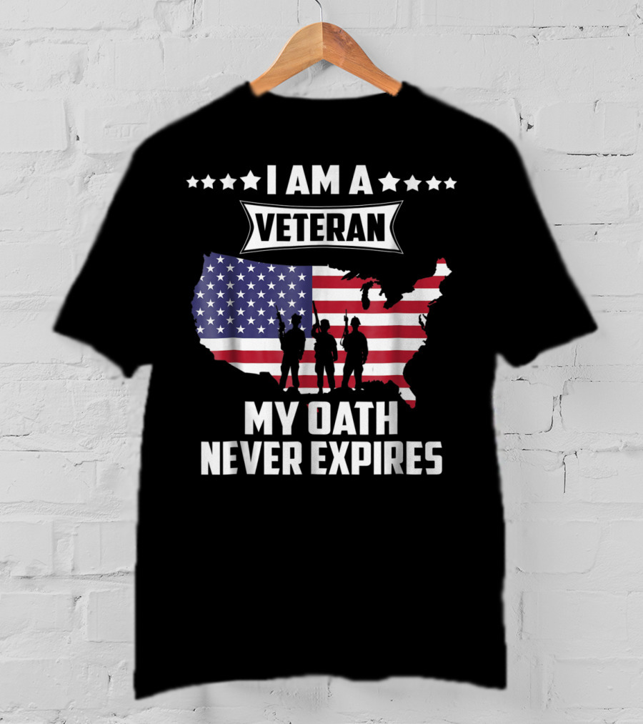 I Am A Veteran My Oath Never Expires USA Map Flag T-Shirt