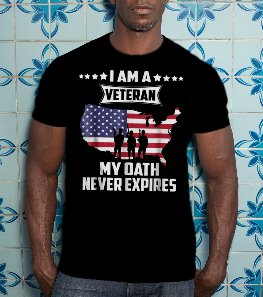 I Am A Veteran My Oath Never Expires USA Map Flag T-Shirt