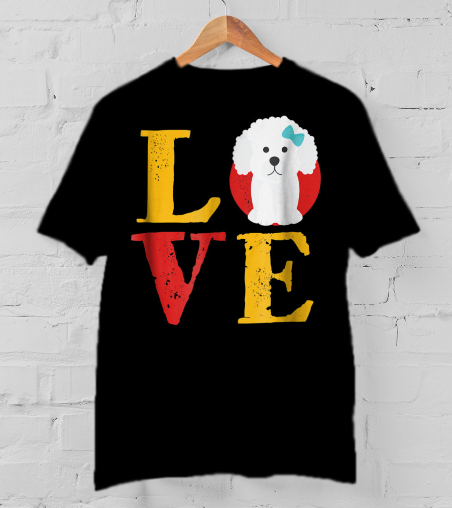 LOVE Bichon Frise Puppy With Blue Bow T-Shirt